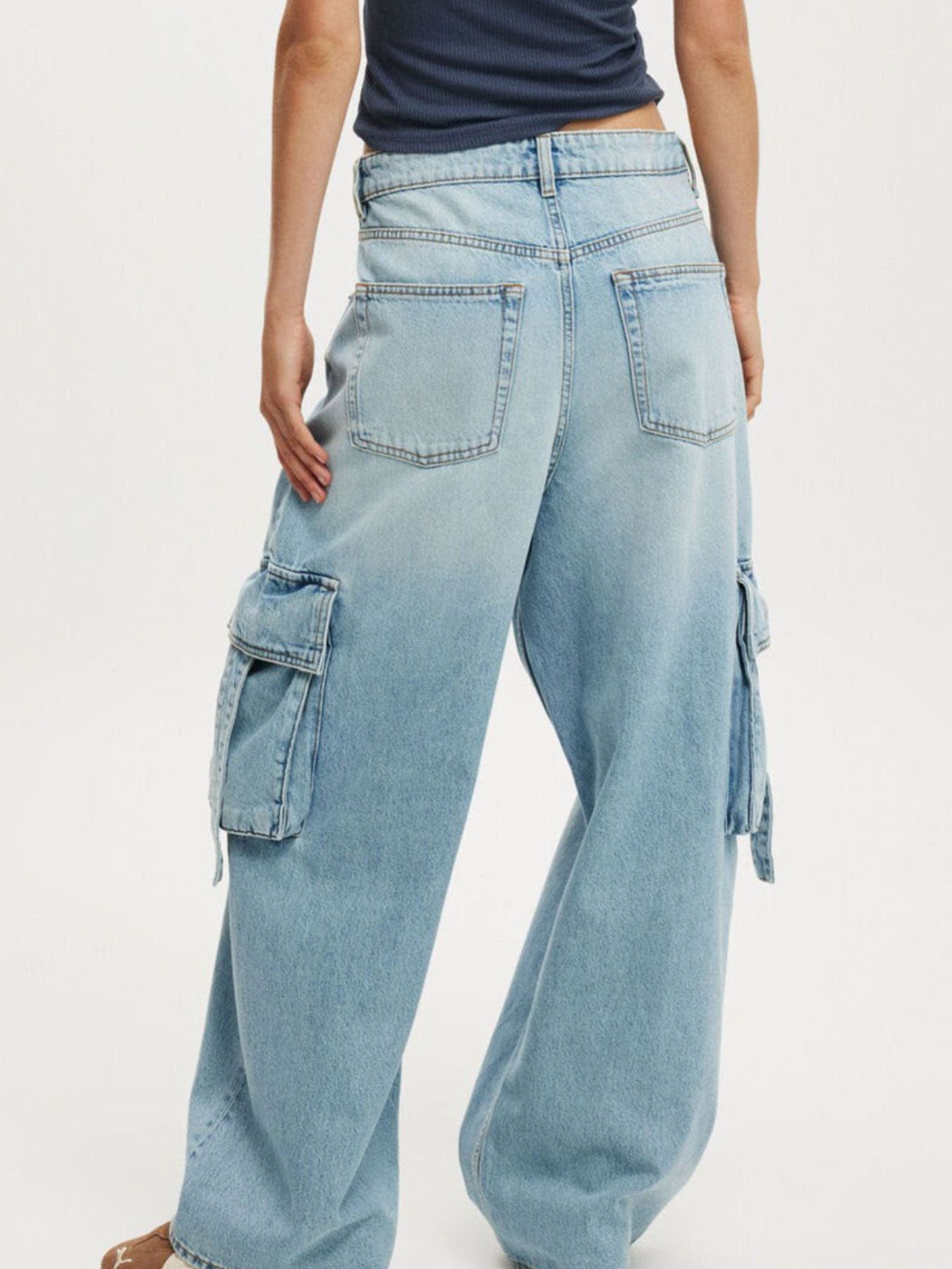 Wide leg cargo jeans women vintage denim style
