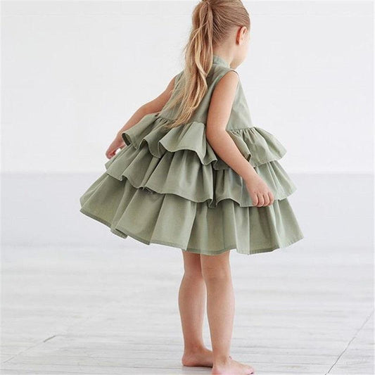 Girls Sleeveless Solid Color Dress – Simple Casual Kids Outfit