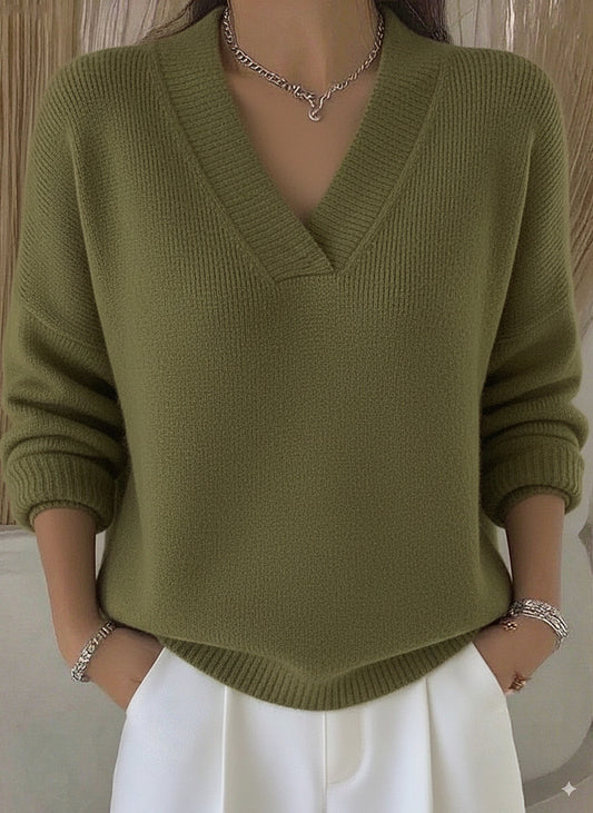 womens soft v neck knit sweater loose fit