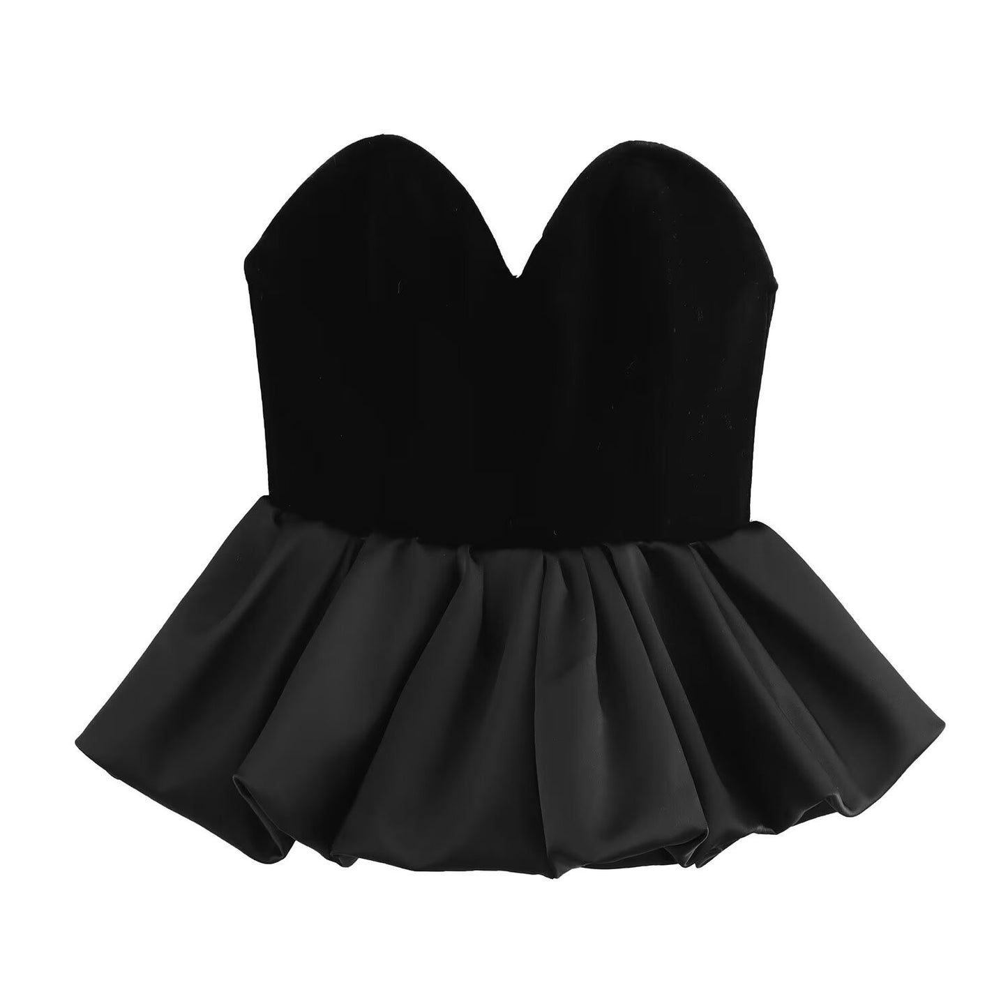Women’s Velvet Strapless Tube Top – Ruffle Casual Fashion Crop