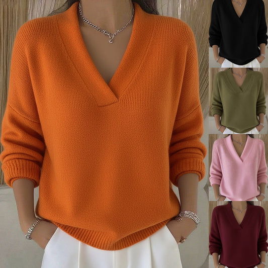 womens soft v neck knit sweater loose fit