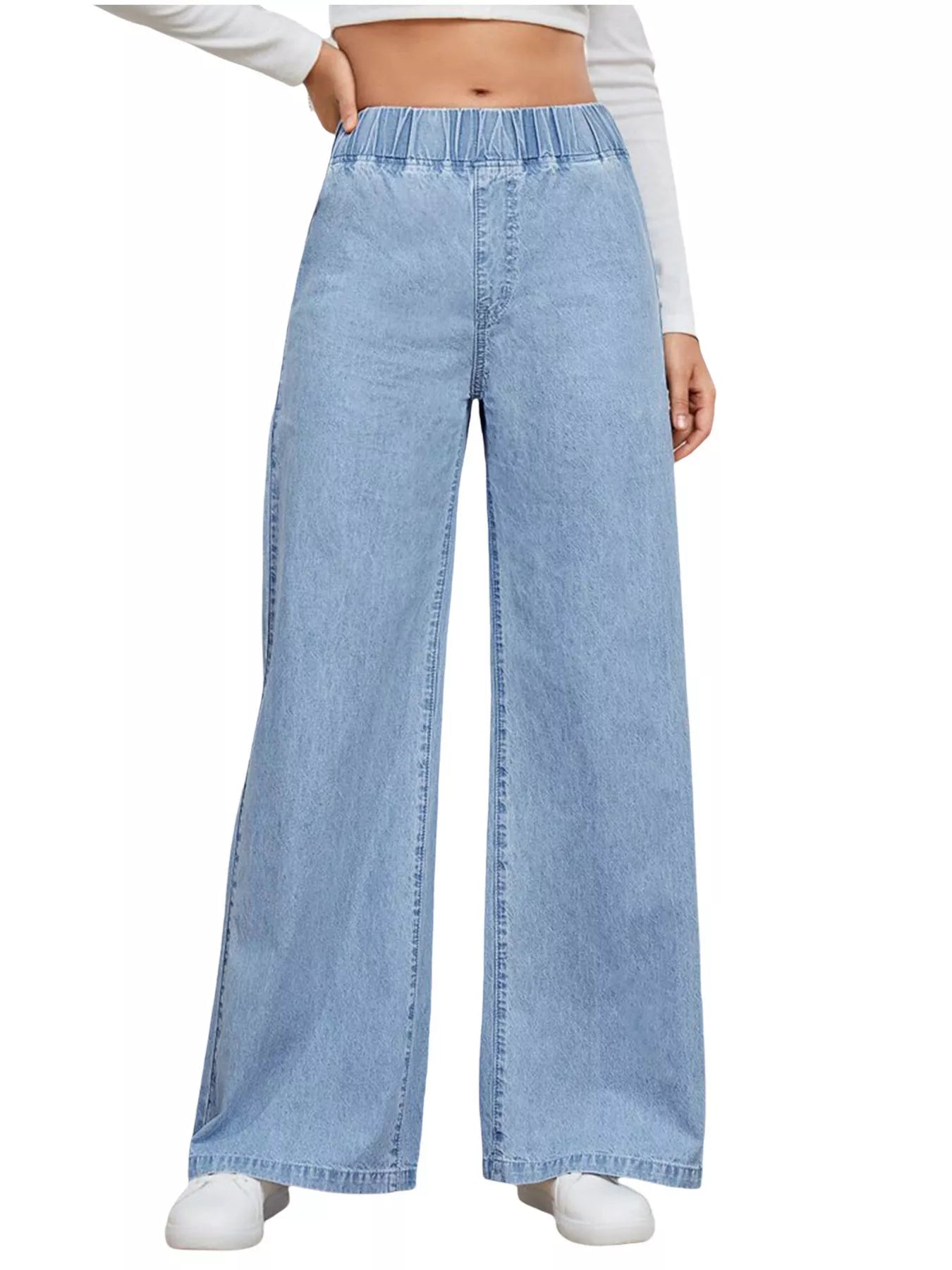 High rise wide leg jeans women cotton blend denim pants
