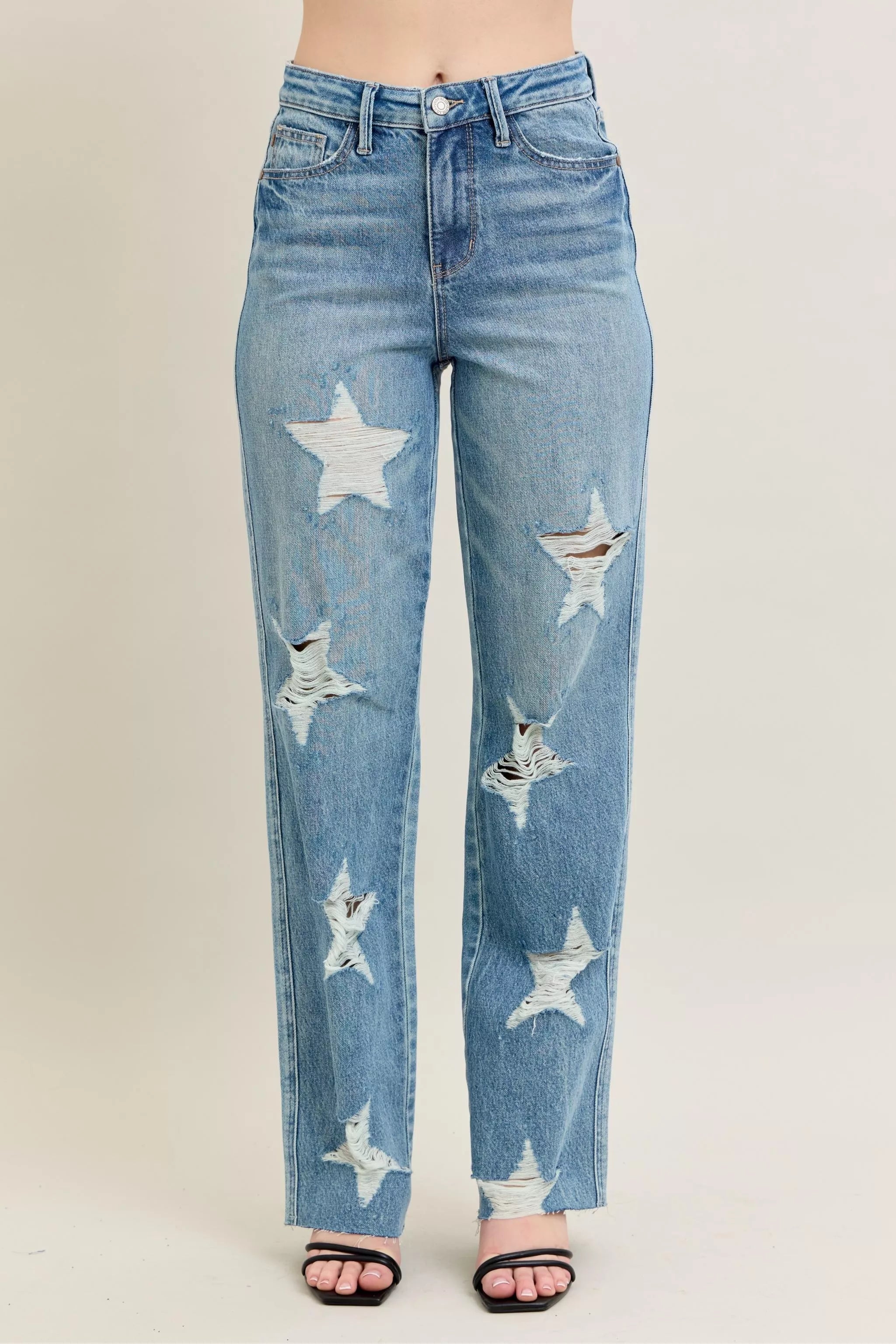 Judy Blue high waist 90s straight jeans with star destroy detail