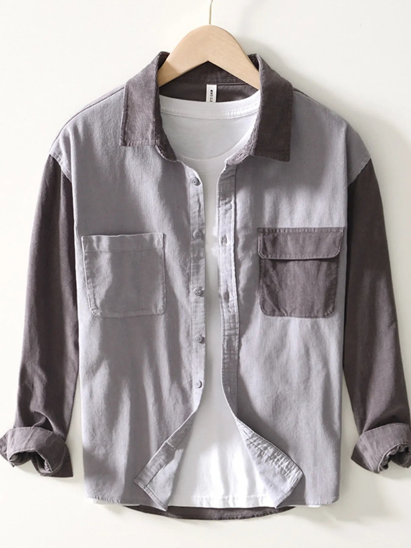 stylish mens color block casual shirt front view