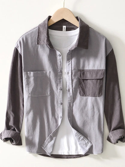 stylish mens color block casual shirt front view