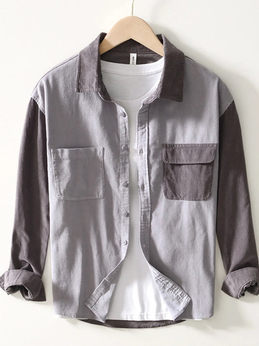 stylish mens color block casual shirt front view