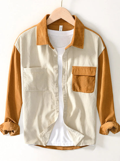mens color block button up shirt casual cotton long sleeve