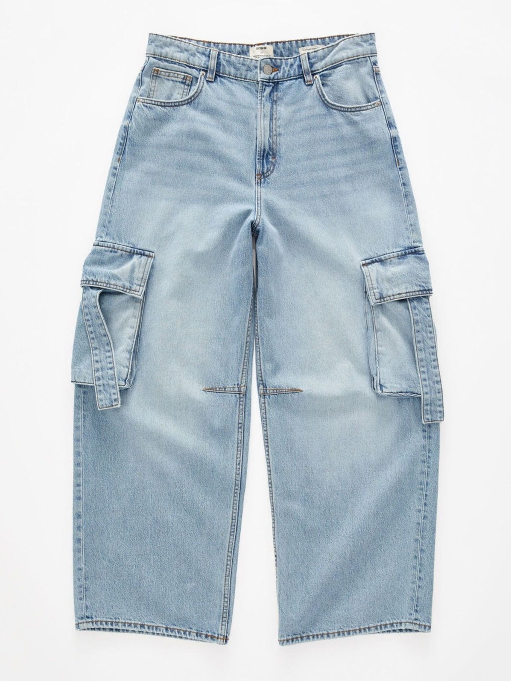 Vintage wash women's cargo jeans wide leg silhouette