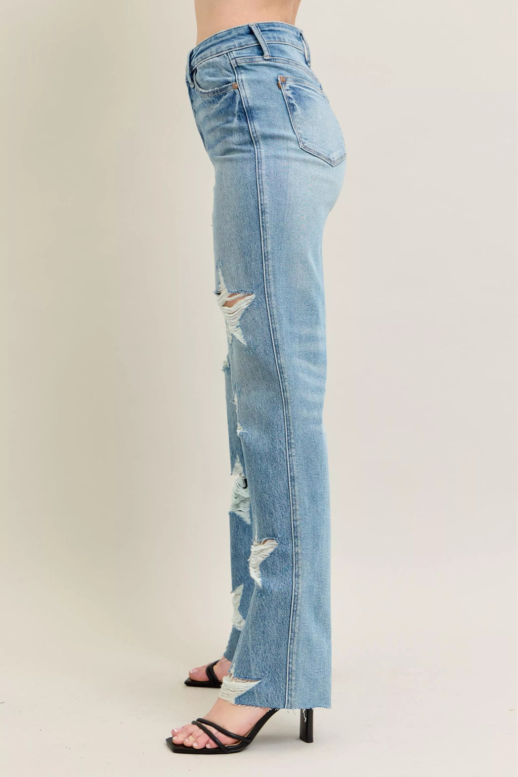 Judy Blue distressed straight jeans women raw hem design