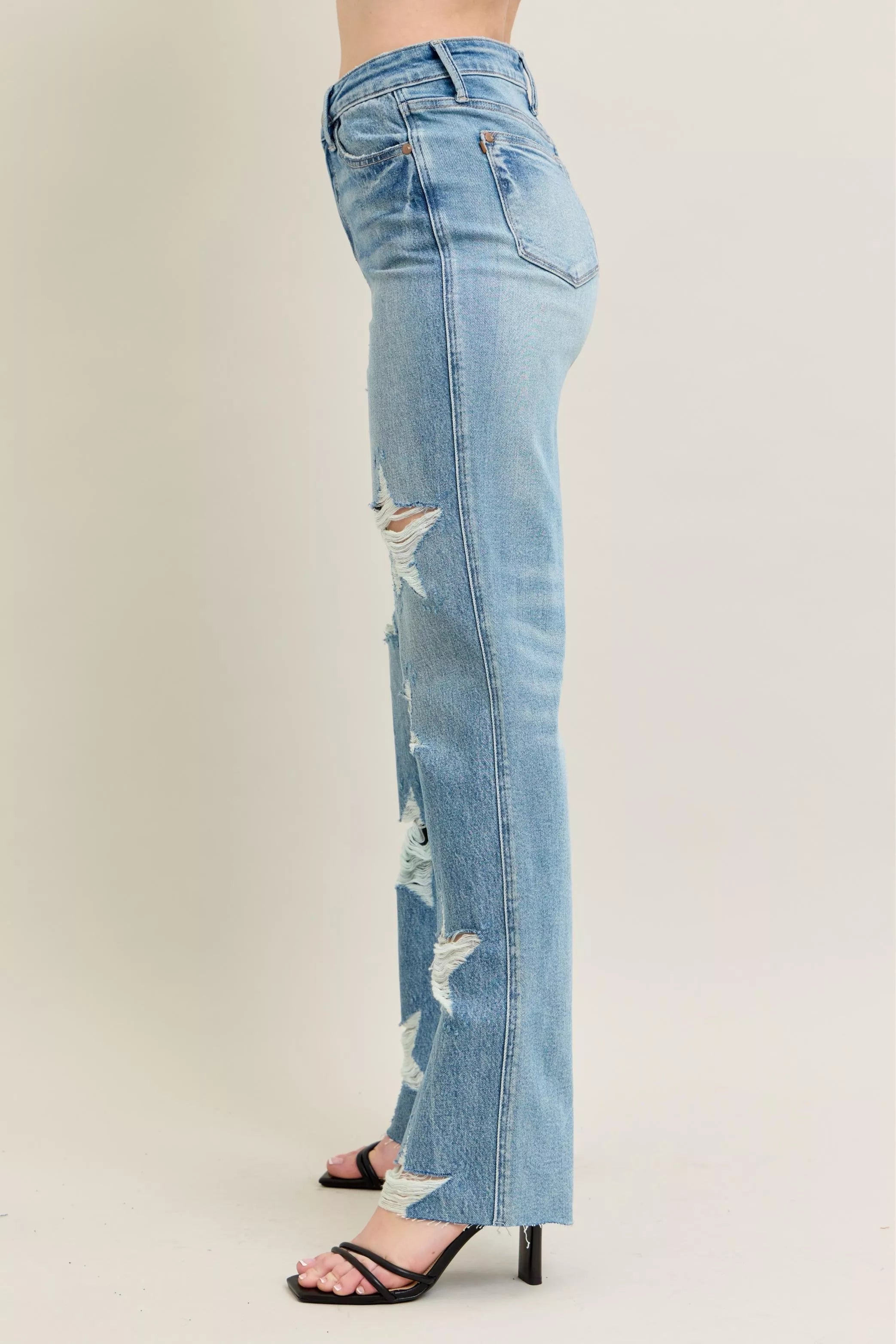 Judy Blue distressed straight jeans women raw hem design